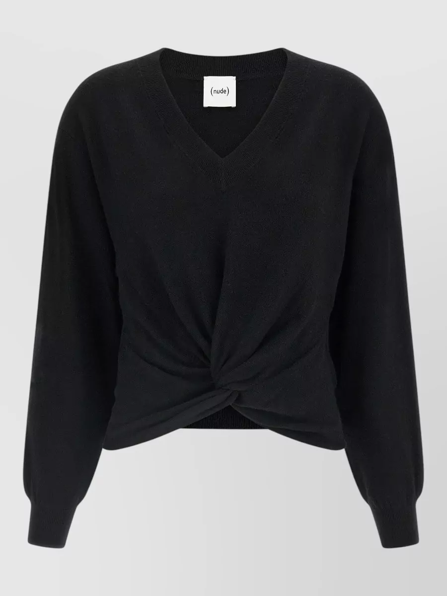 Nude Cashmere wool fine-knit v-neck knot sweater