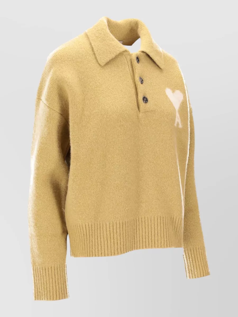 Ami Paris Knit Polo Ami De Coeur Long Sleeves