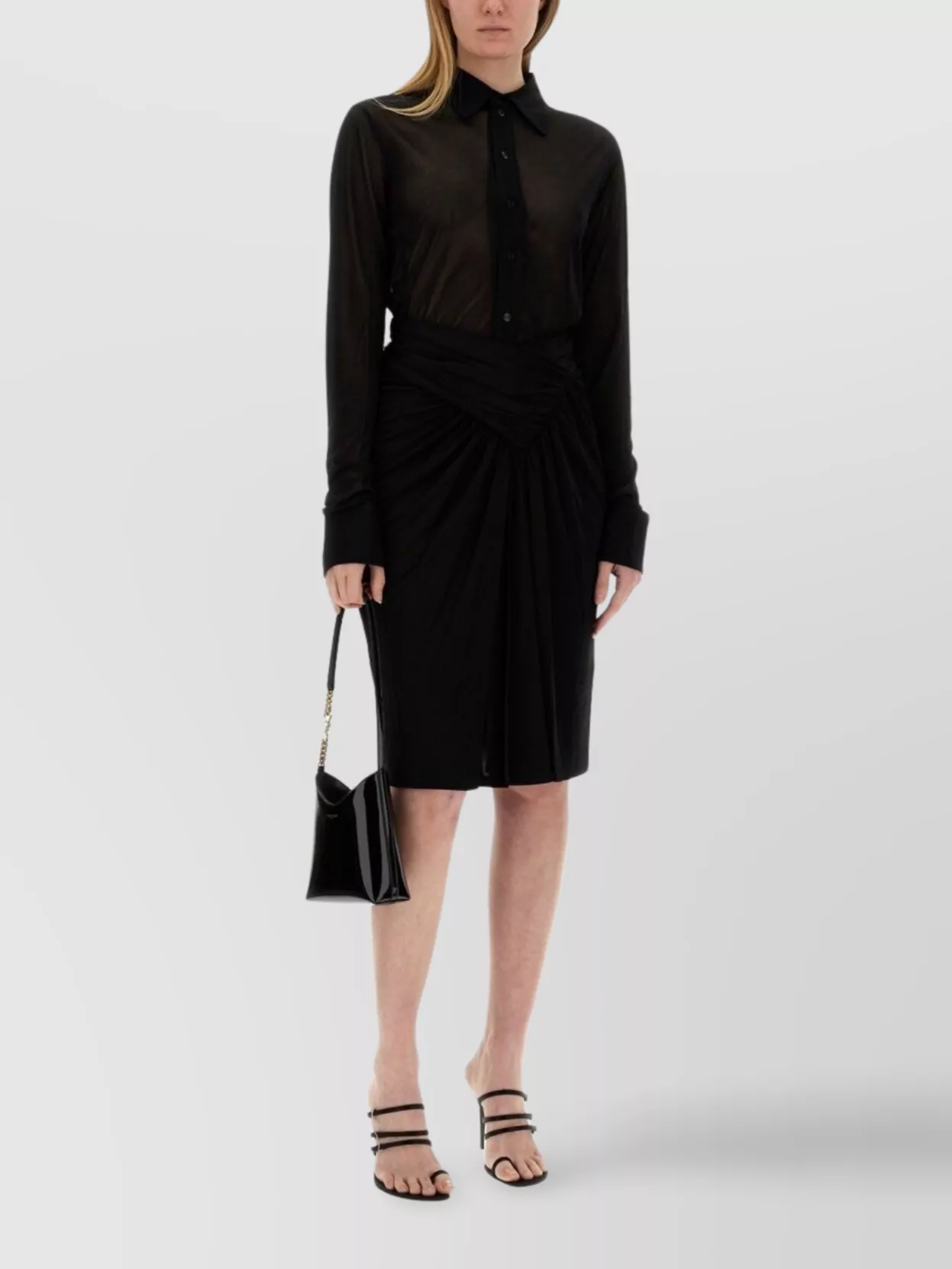 Saint Laurent Long Sleeve Sheer Collared Jersey Top In Multi
