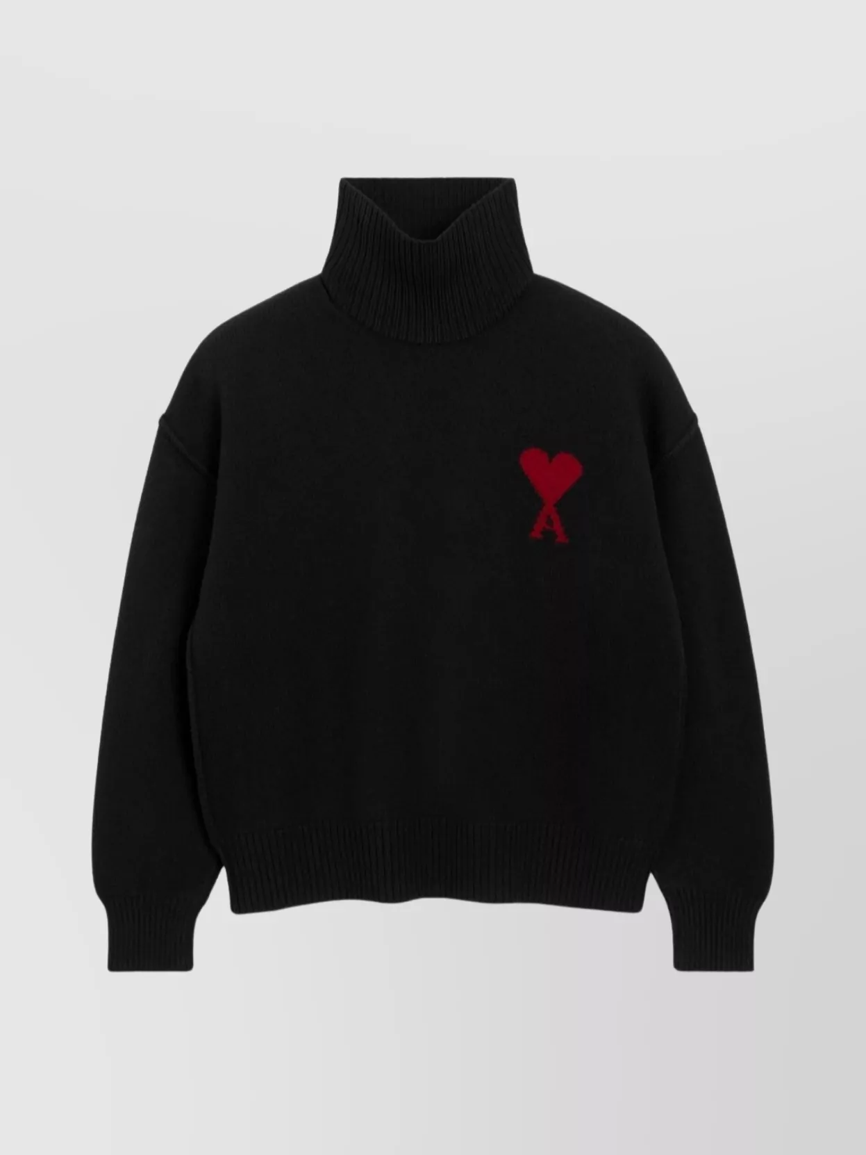 Ami Alexandre Mattiussi Ami Paris Funnel-neck Sweater With Heart Intarsia Design In Black