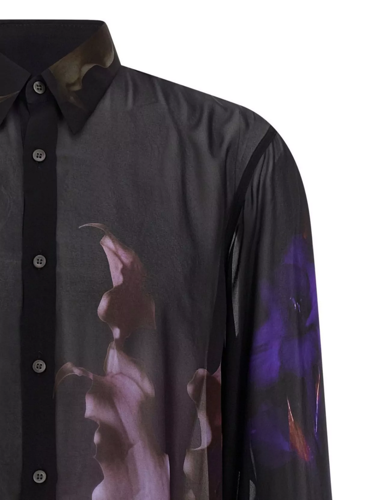 Dries Van Noten Sheer Fabric Floral Print Long Sleeves Shirt