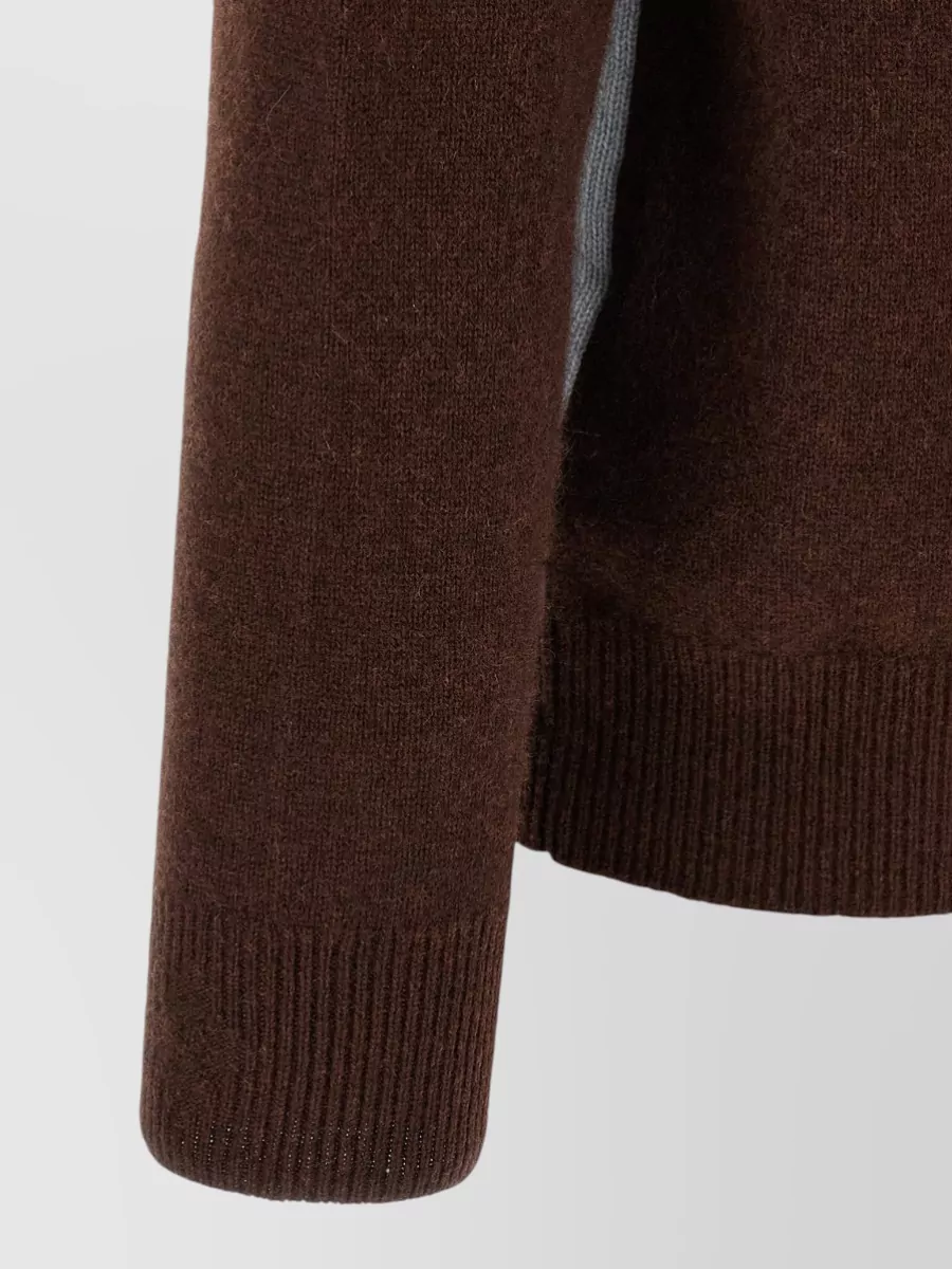 Ballantyne Cashmere Ribbed High-Neck Diamond-Intarsia Cardigan