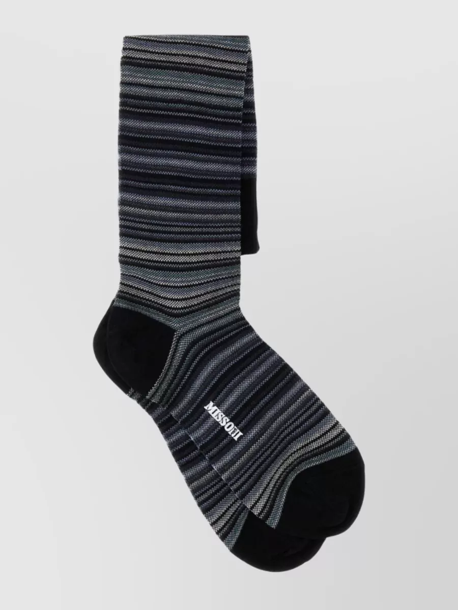 Shop Missoni Ribbed Striped Socks With Reinforced Toe And Heel In Black