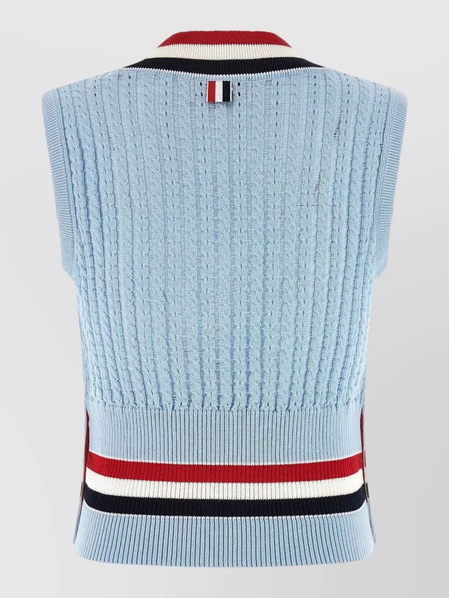 Thom Browne Crochet Cotton V-Neck Ribbed Hem Cropped Vest