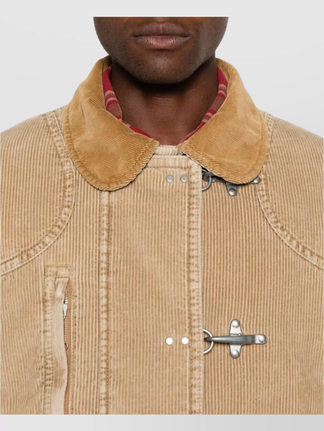 Fay Contrast Collar Corduroy Coat Front Pockets