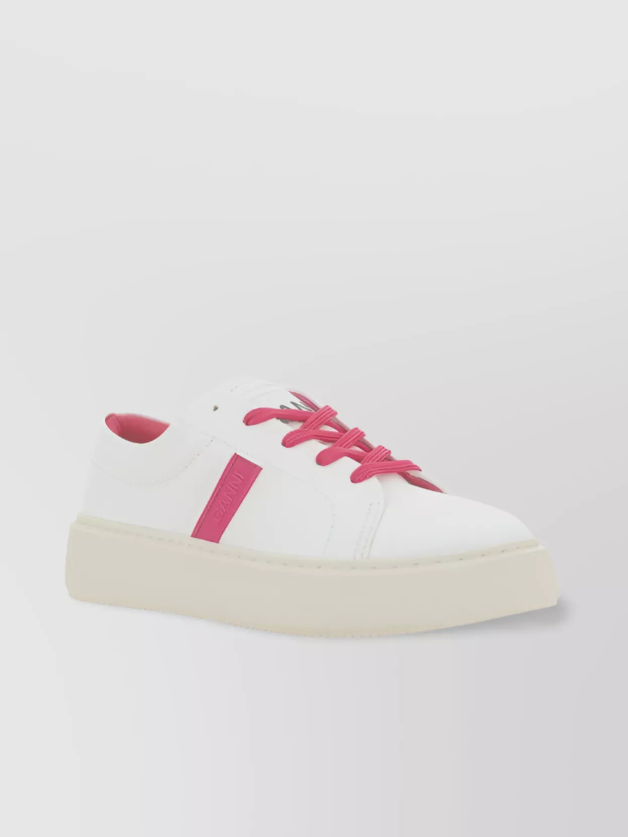 Shop Ganni Flat Sole Calfskin Sneakers With Contrasting Band