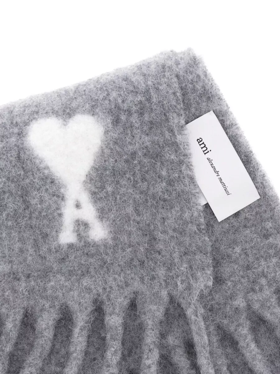 Ami Paris Alpaca Wool Fringed Scarf