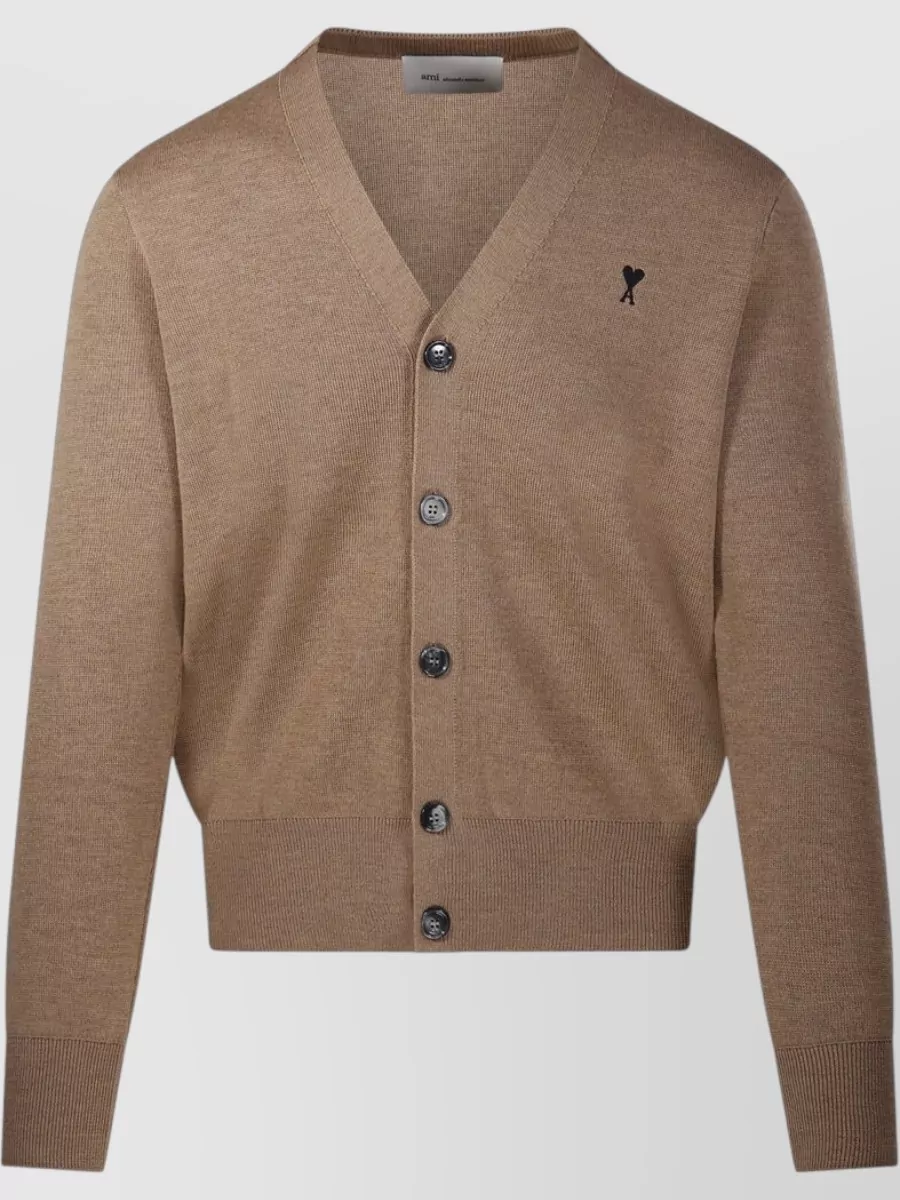 Ami Paris Wool Round Neck Cardigan