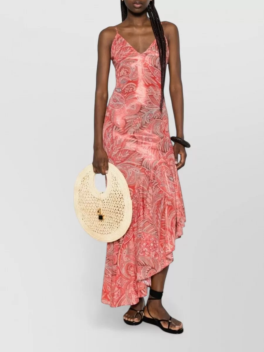 Etro Printed V-Neck Sleeveless Asymmetric Ruffled Maxi Dress
