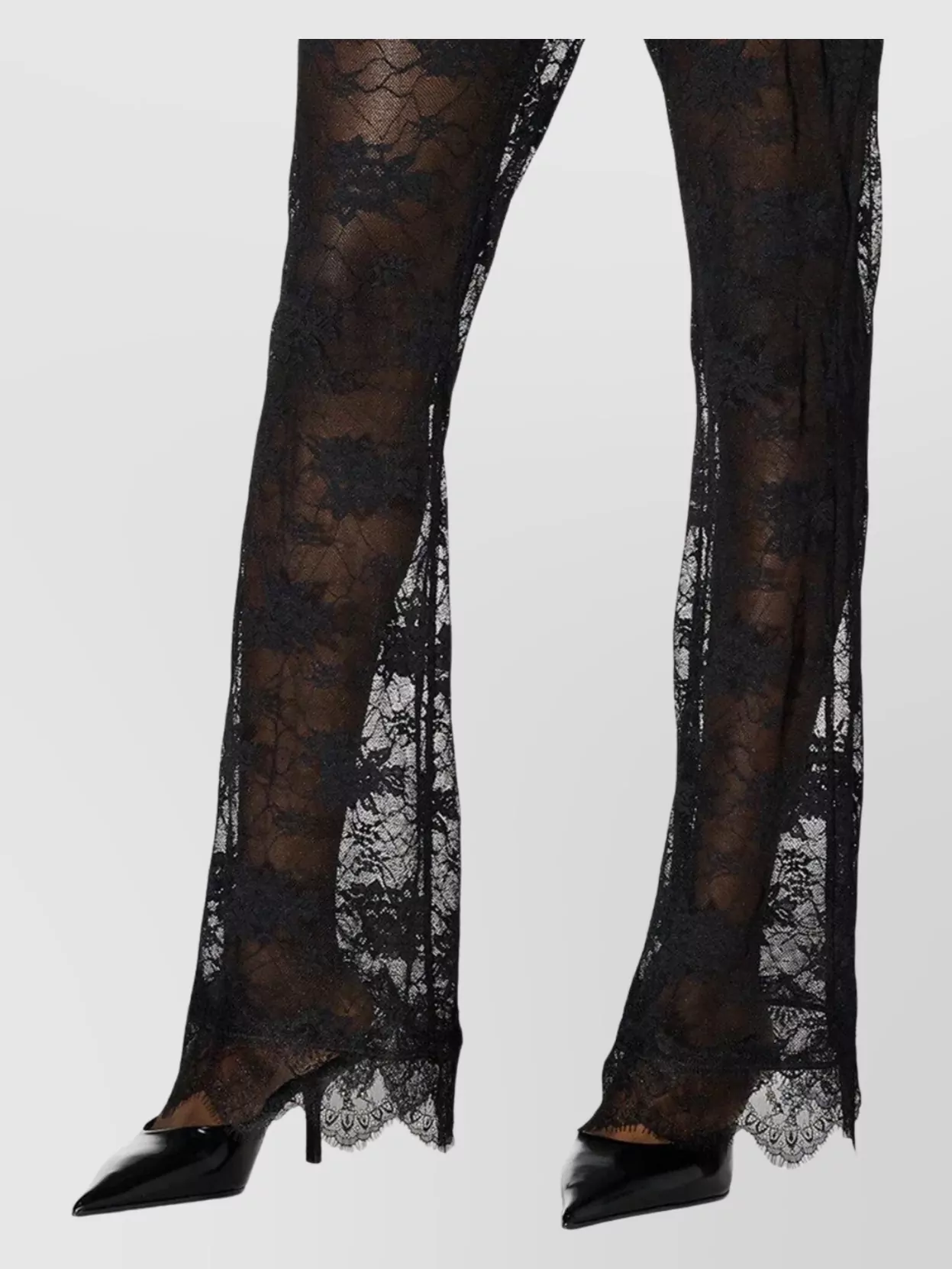 Shop Oseree Sheer Lace Flared Hem Trousers