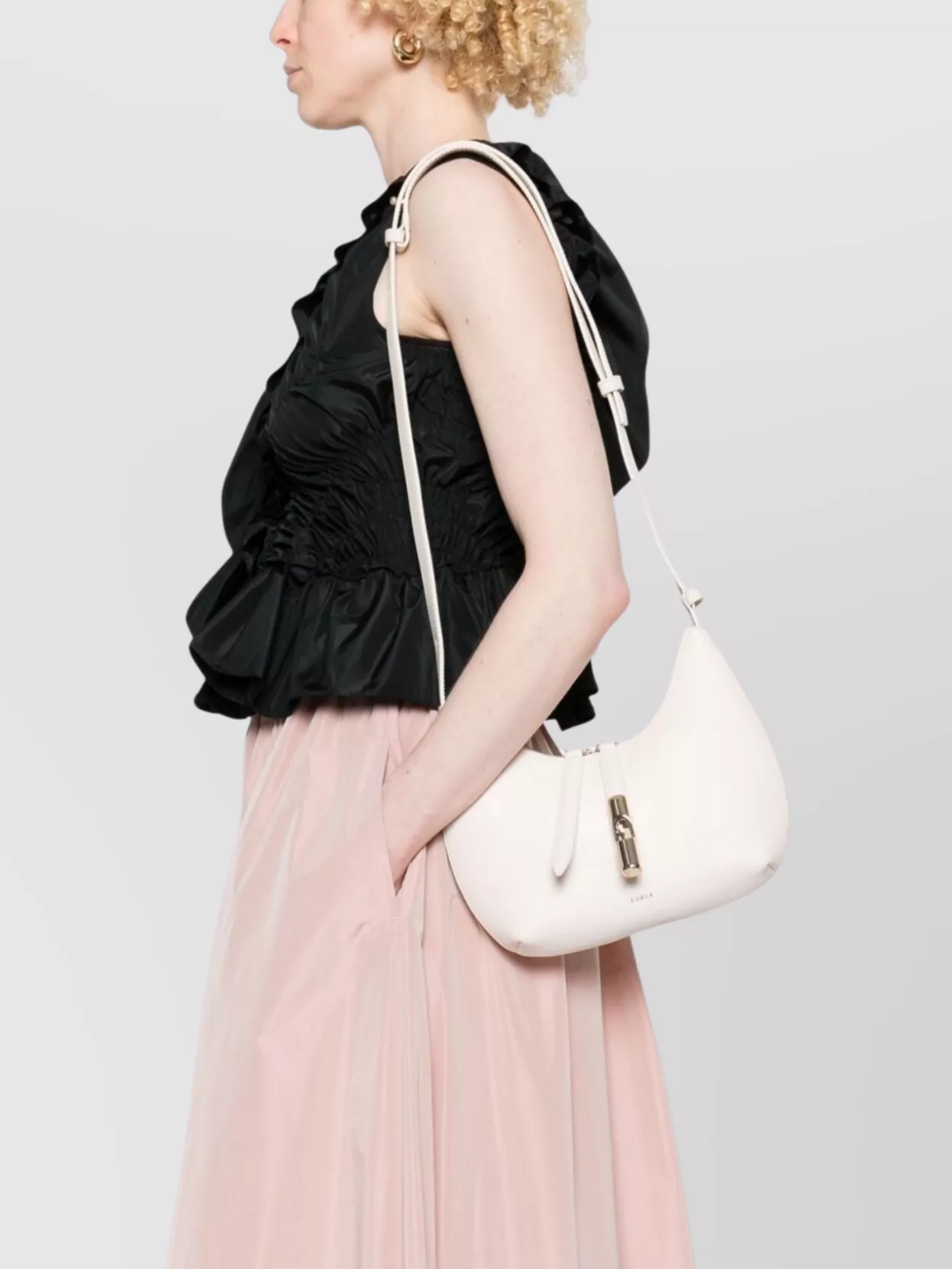 Furla Textured Shoulder Bag With Adjustable Strap And Gold-Tone Hardware