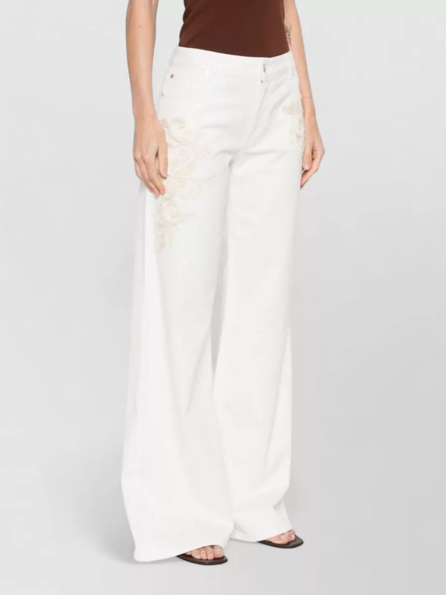 Ermanno Firenze Embroidered Denim Wide-Leg Trousers