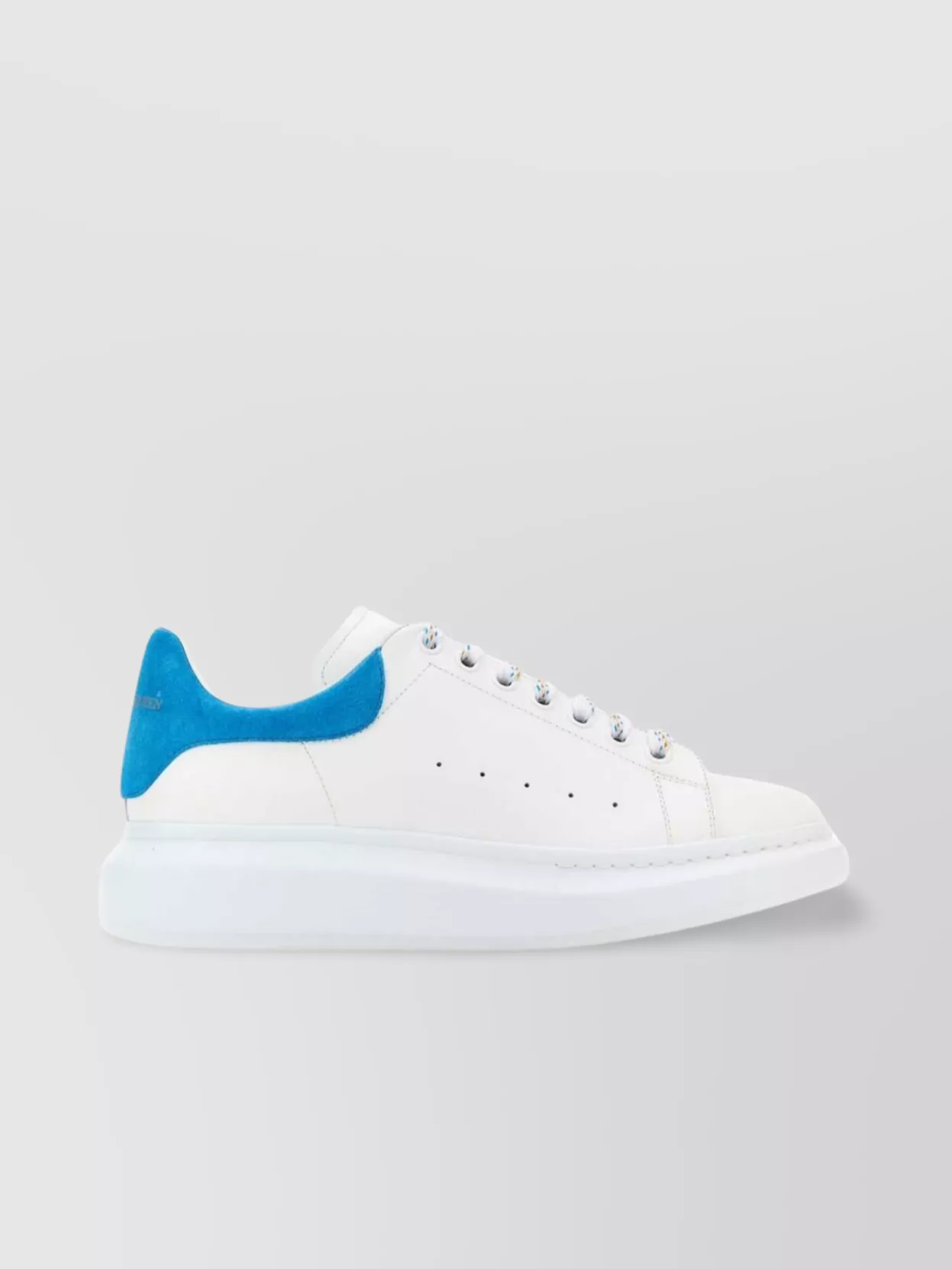 Shop Alexander Mcqueen White Leather Sneakers With Light Blue Suede Heel