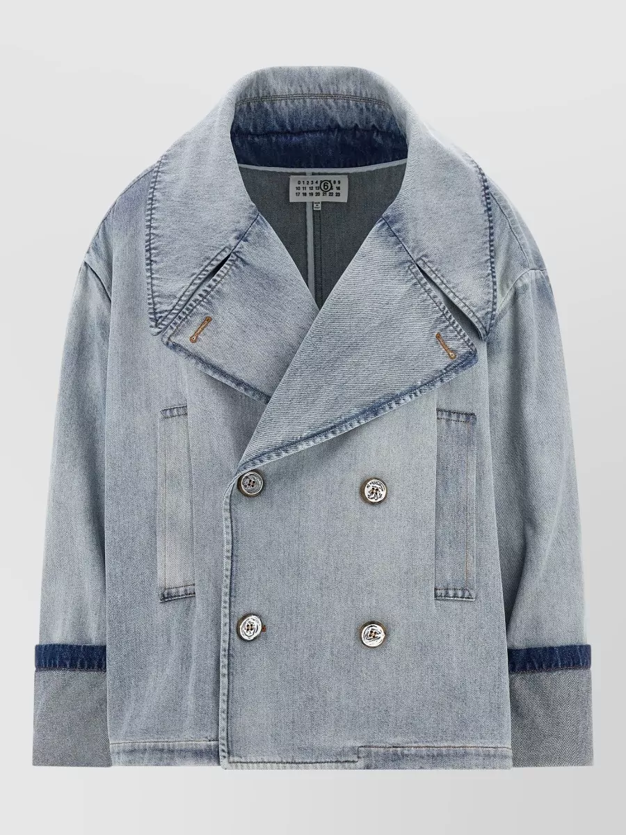 Mm6 Maison Margiela denim paneled double-breasted cropped jacket