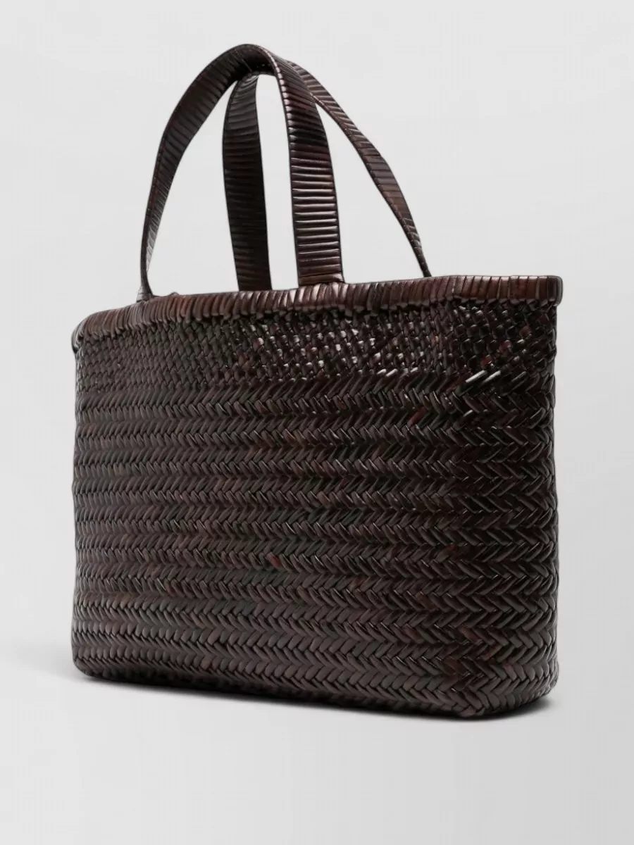 Manebi Woven Basket Medium Leather Beach Bag