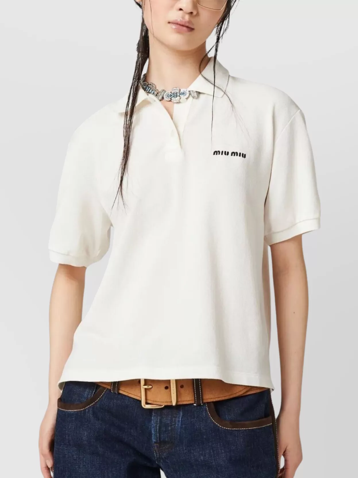 Miu Miu Cotton Piqué Polo Shirt With Short Sleeves