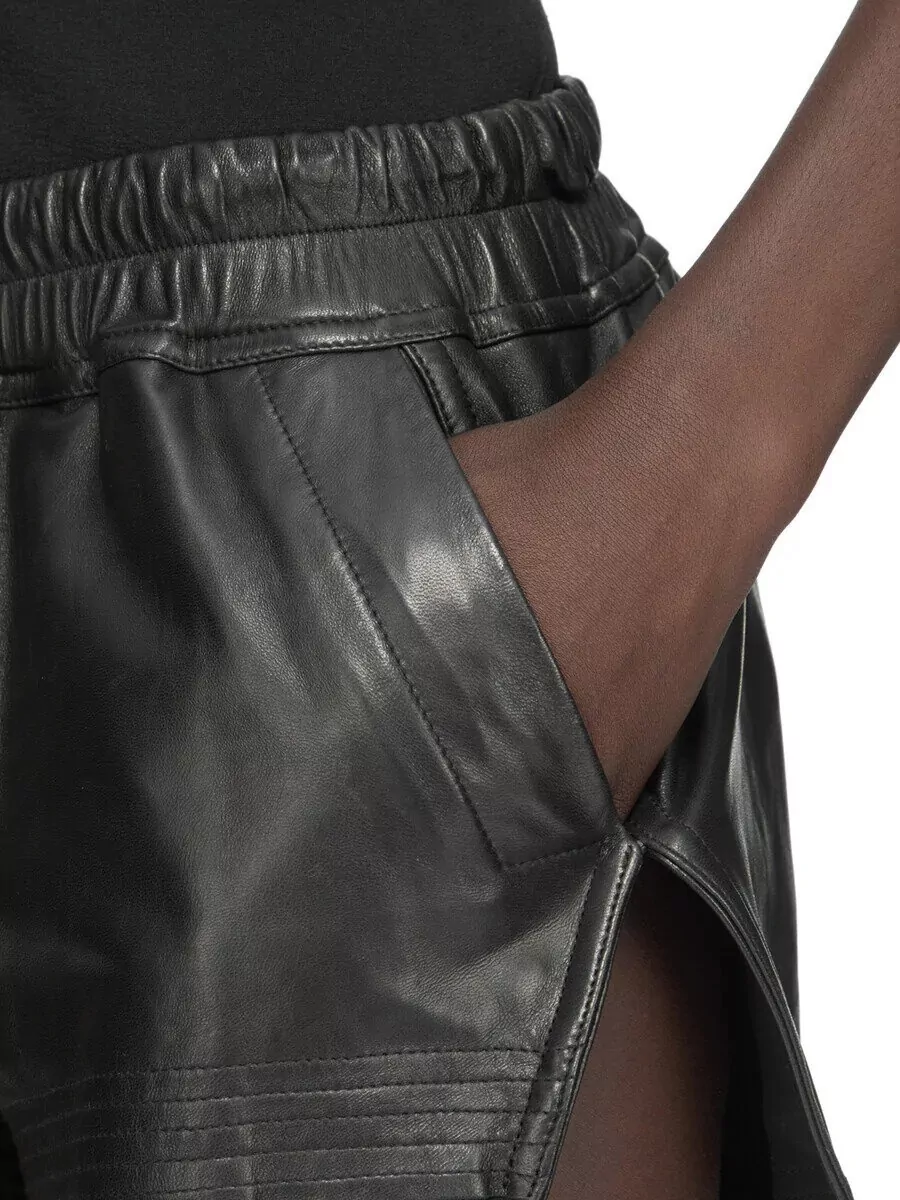 Rick Owens Faux Leather Shorts Side Pockets Slits