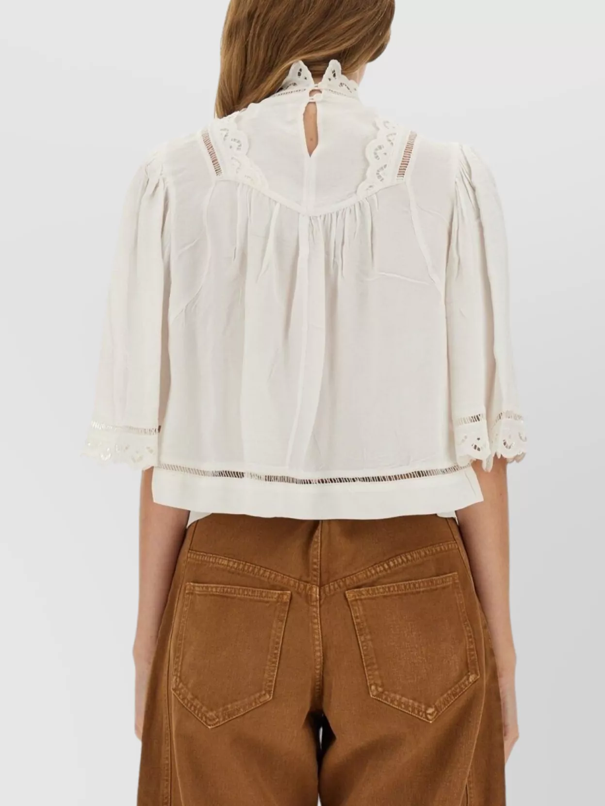 Isabel Marant High Neck Lace Top With Keyhole Back In Brown