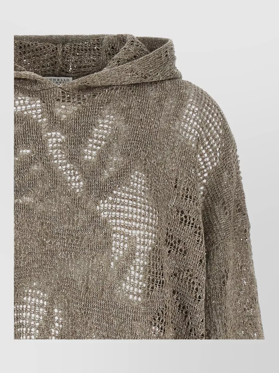 Brunello Cucinelli Linen Blend Openwork Hooded Sweater