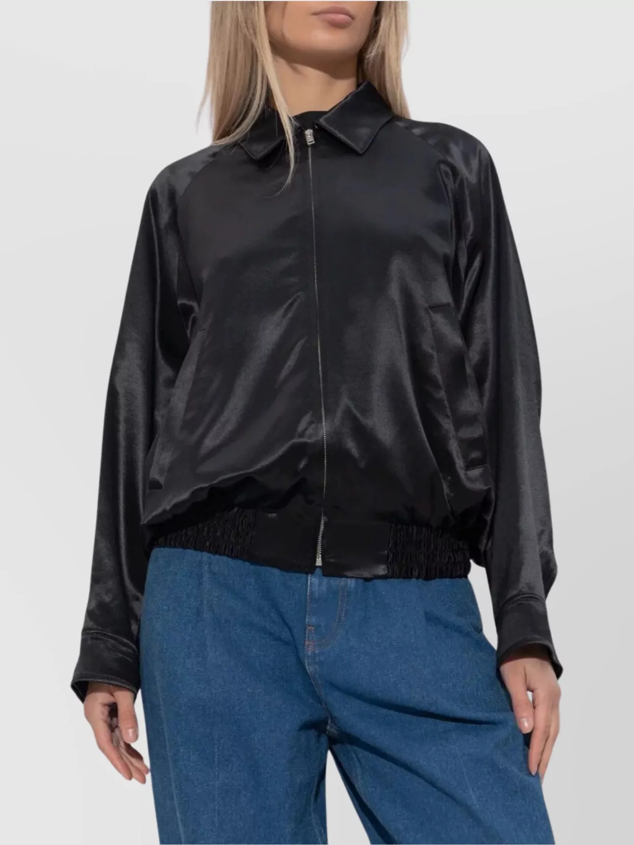 Marni Satin Bomber Jacket Embroidered Back In Black
