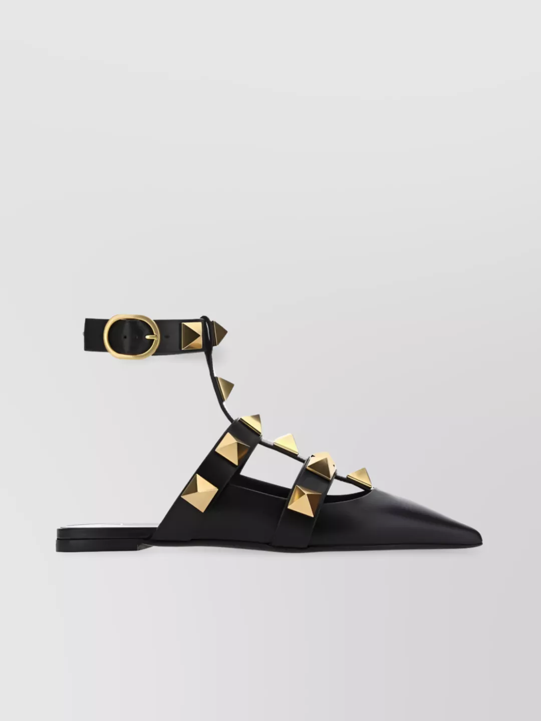 Shop Valentino Ballet Flats With Studs And Ankle Strap In Black