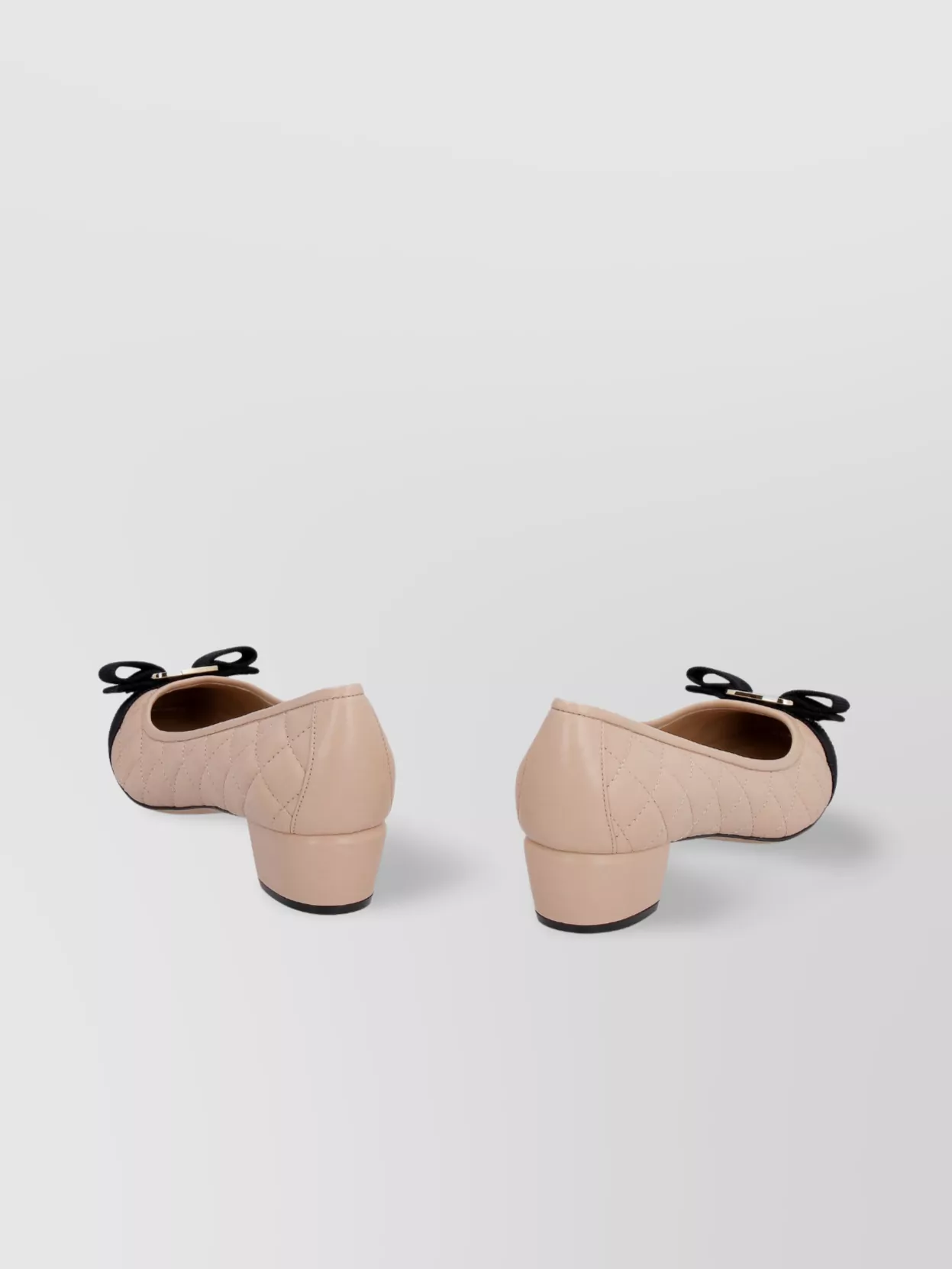 FERRAGAMO LEATHER PUMPS WITH BLOCK HEEL AND BOW