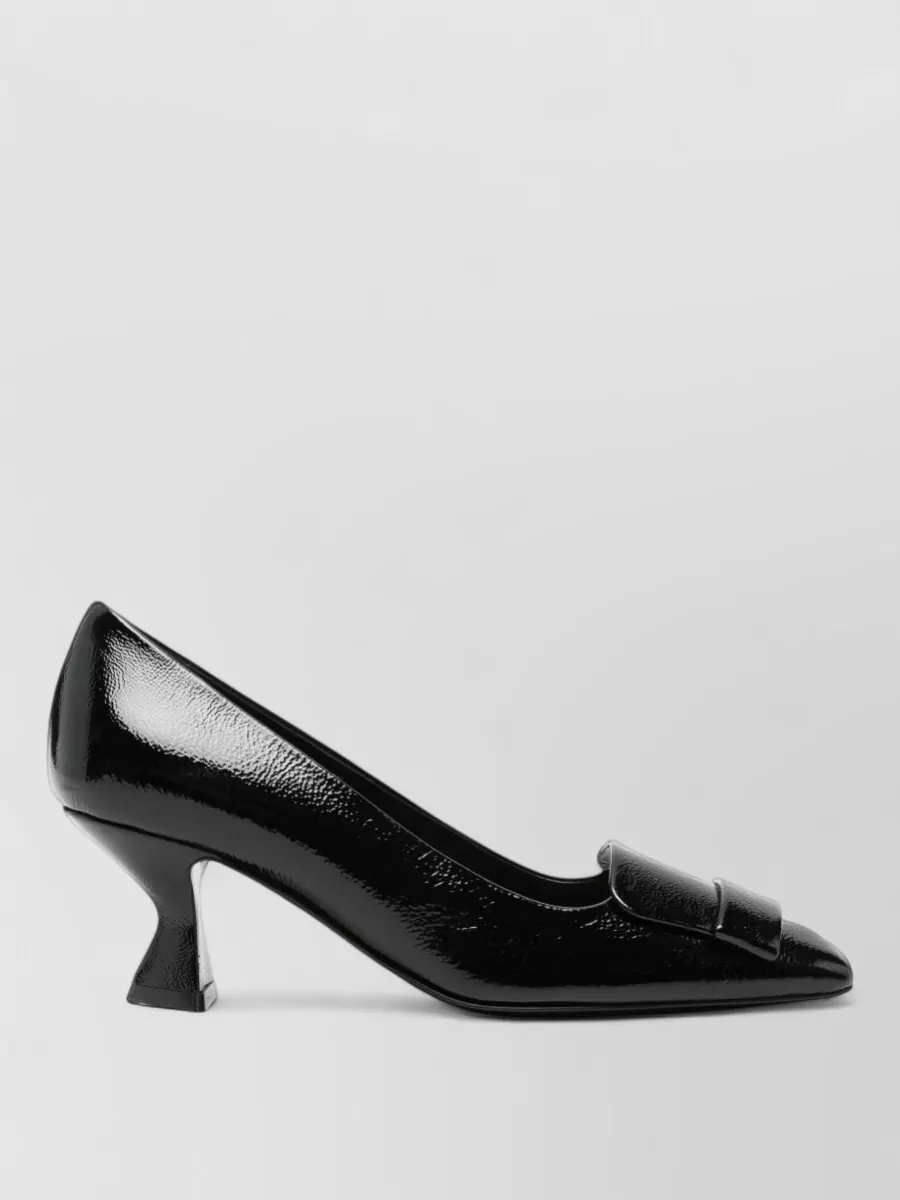 Sergio Rossi Patent Leather Square Toe Kitten Heel Pumps