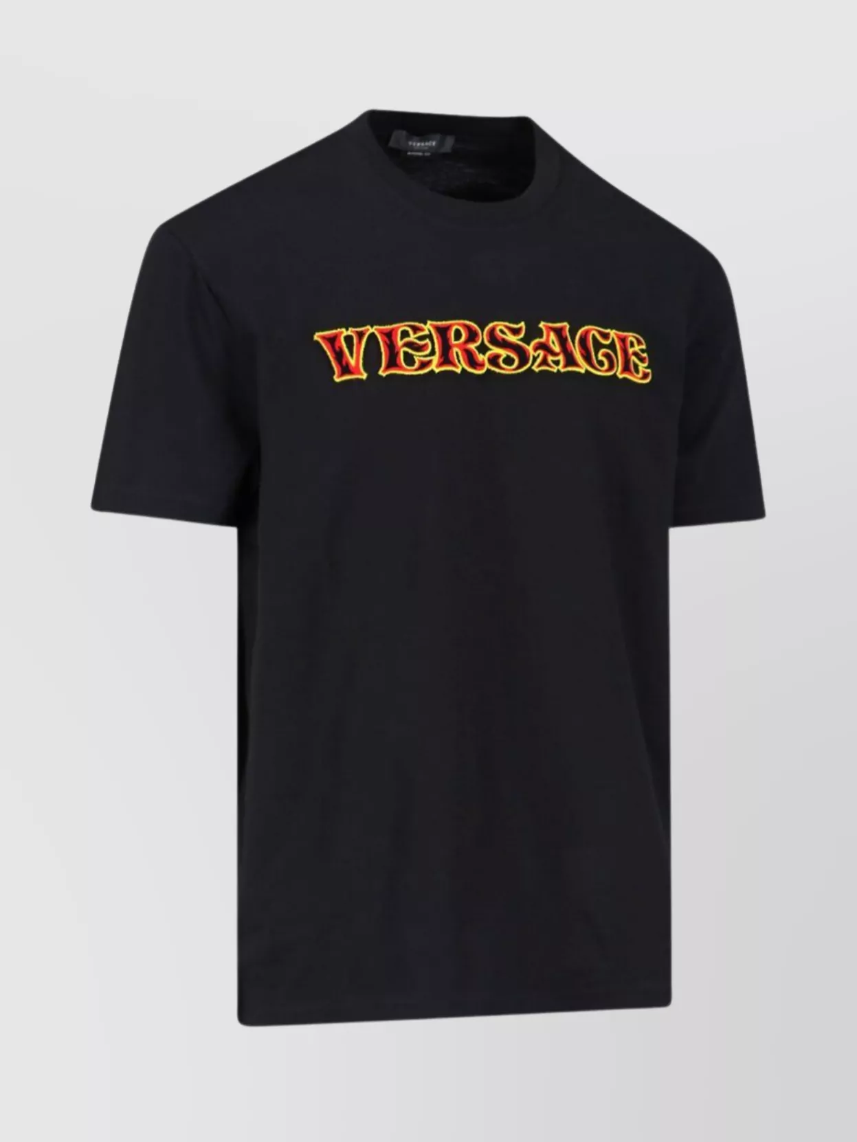 Versace Crew Neck Embroidered Design Short Sleeves In Black