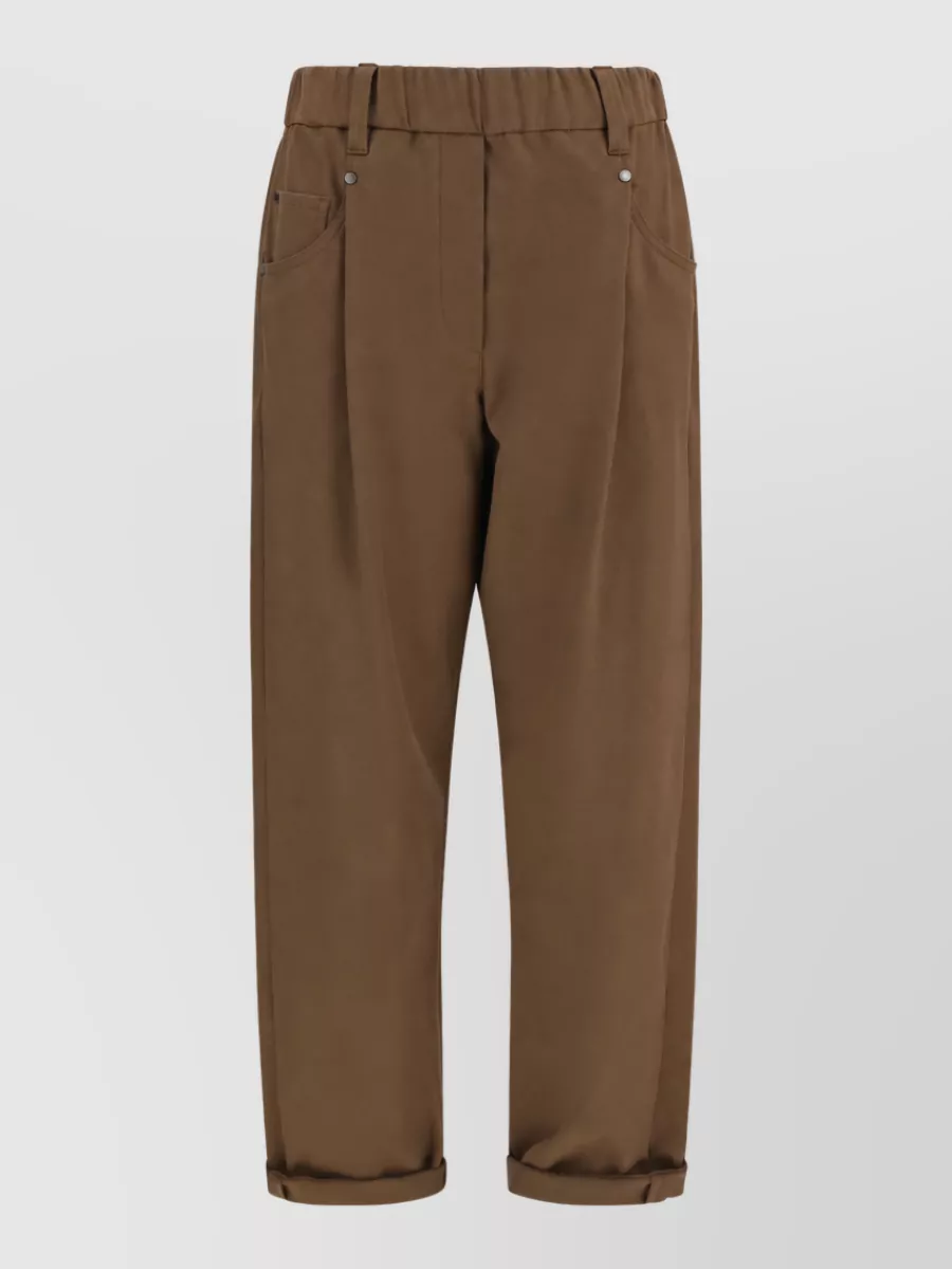 Brunello Cucinelli High-rise straight-leg cotton tailored trousers