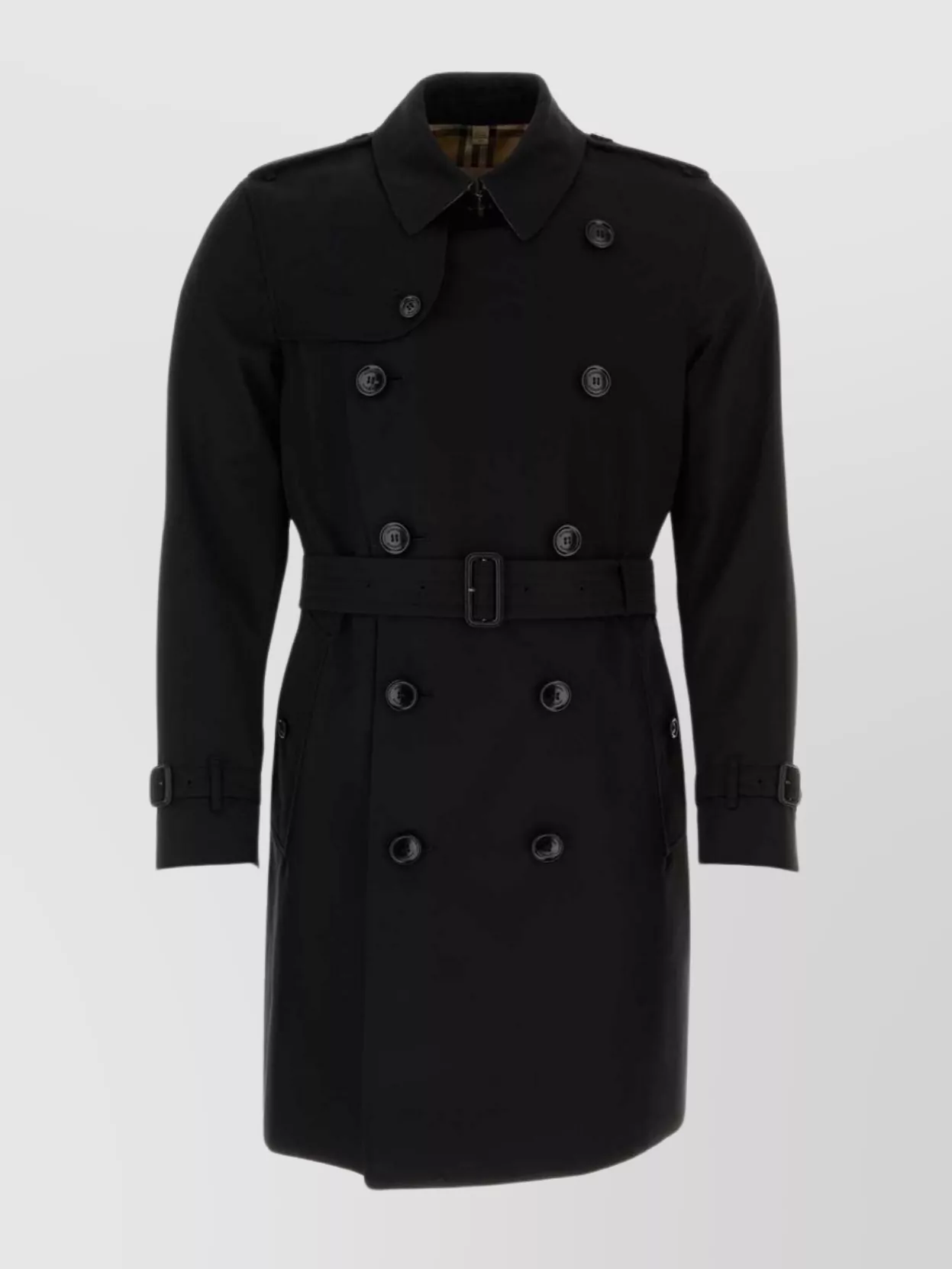 Shop Burberry Cotton Trench Coat With Waist Belt In Black