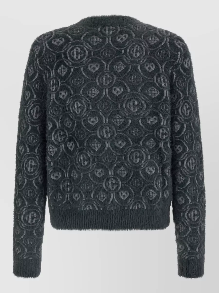 Casablanca Fluffy Monogram Fine-Knit Crewneck Sweater