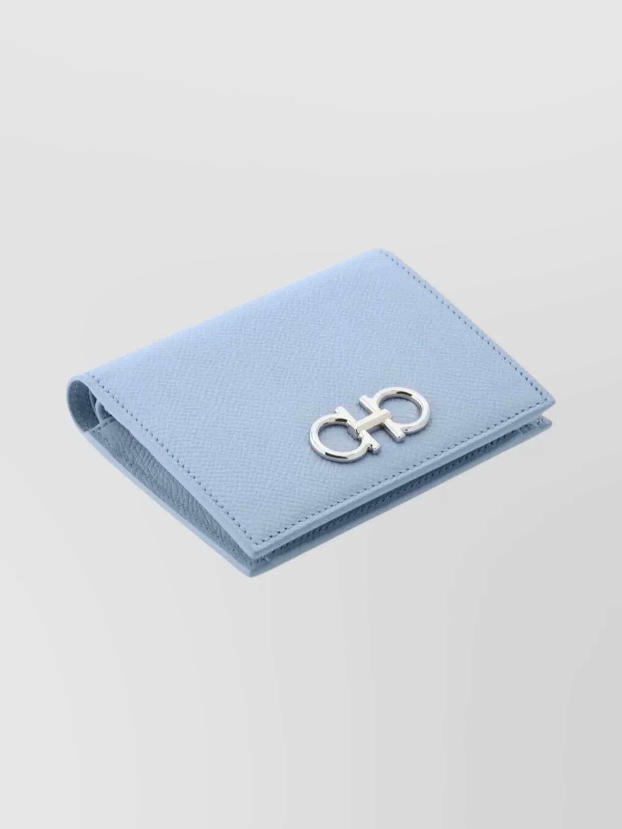 Ferragamo Compact Wallet Textured Finish In Blue