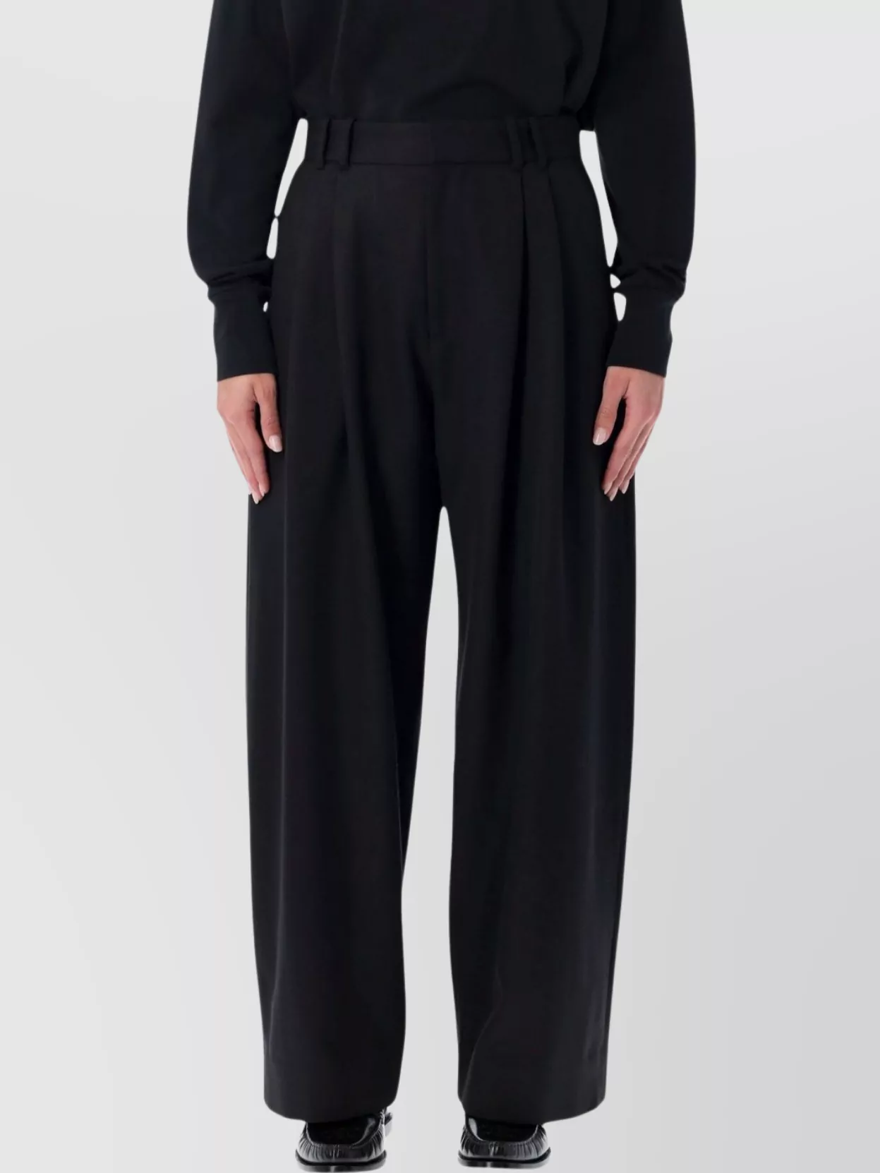 Studio Nicholson Wide Leg Pleated Trousers Pockets In Black