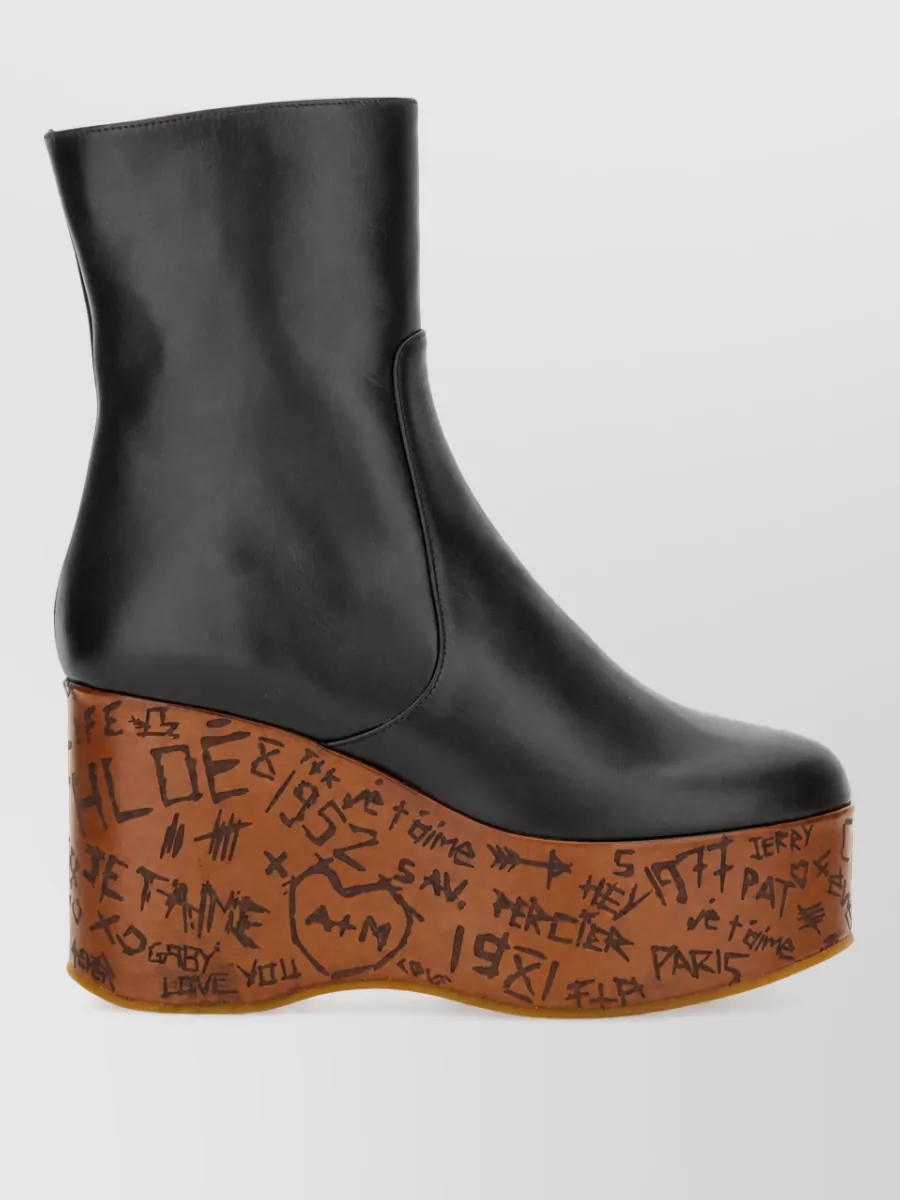 Chloé Leather Wedge Ankle Boots