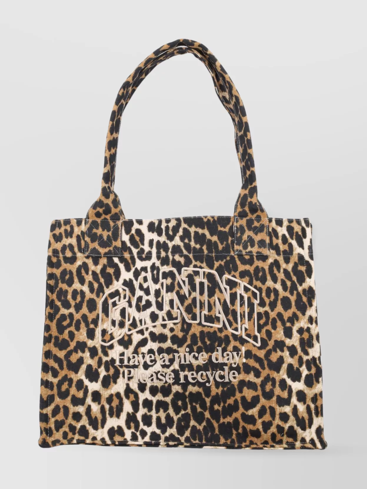 Ganni Leo Print Tote Dual Handles In Black