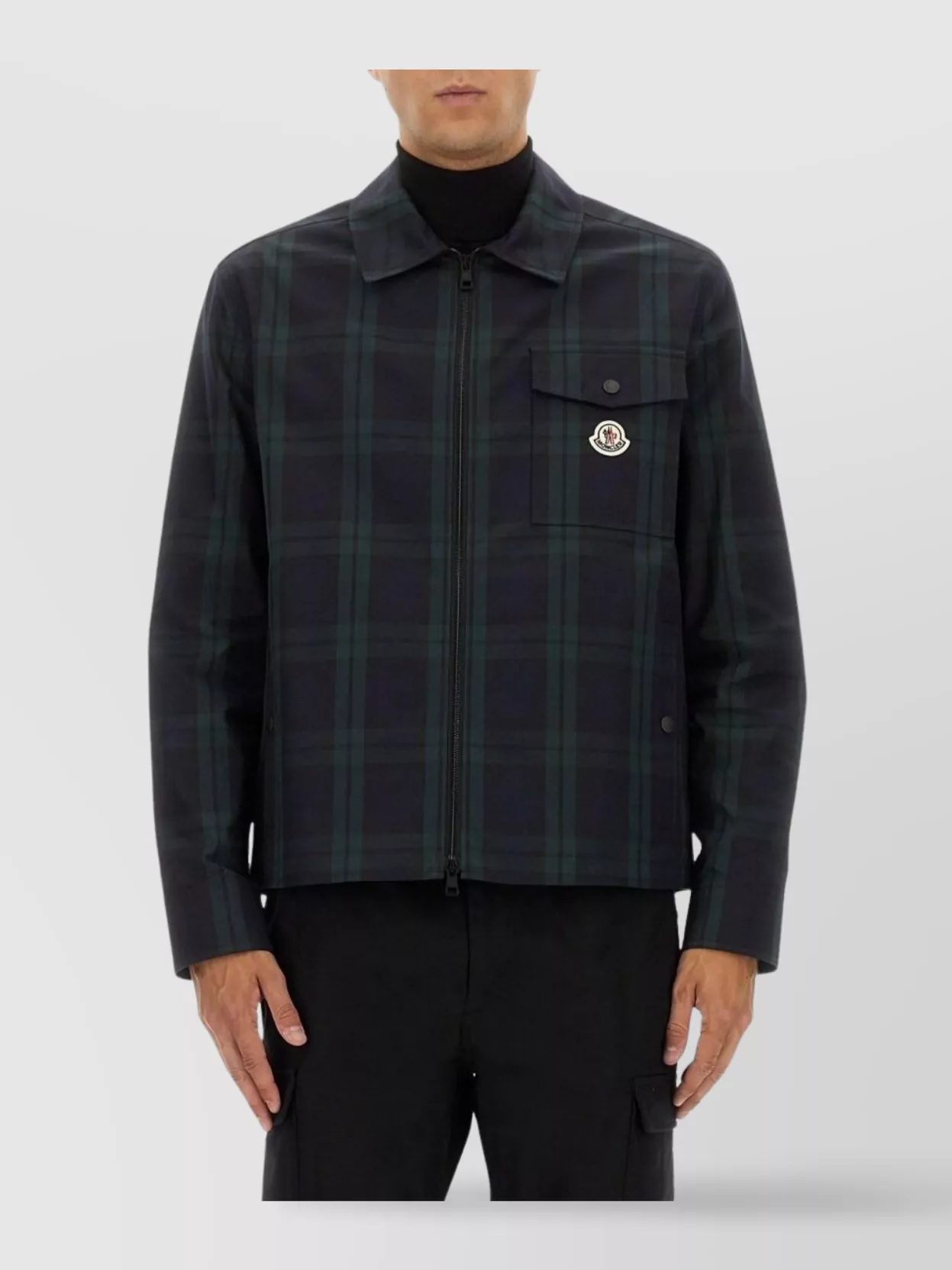 Moncler Cotton Gabarine Shirt Jacket With Check Pattern