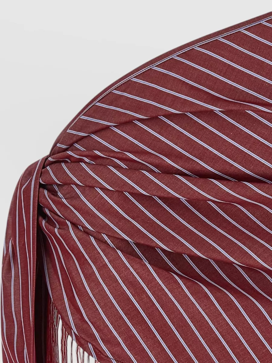 The Andamane Striped Draped Beaded Fringe Wrap Skirt