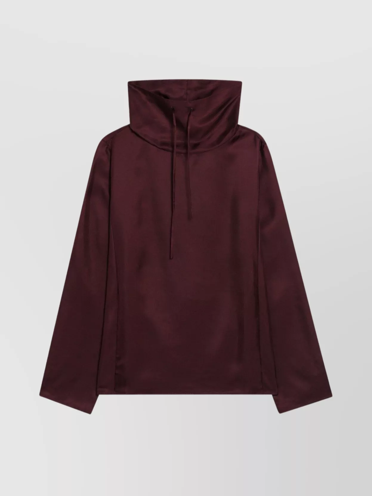 Loulou Studio Silk Blouse With Drawstring And High Collar In Burgundy