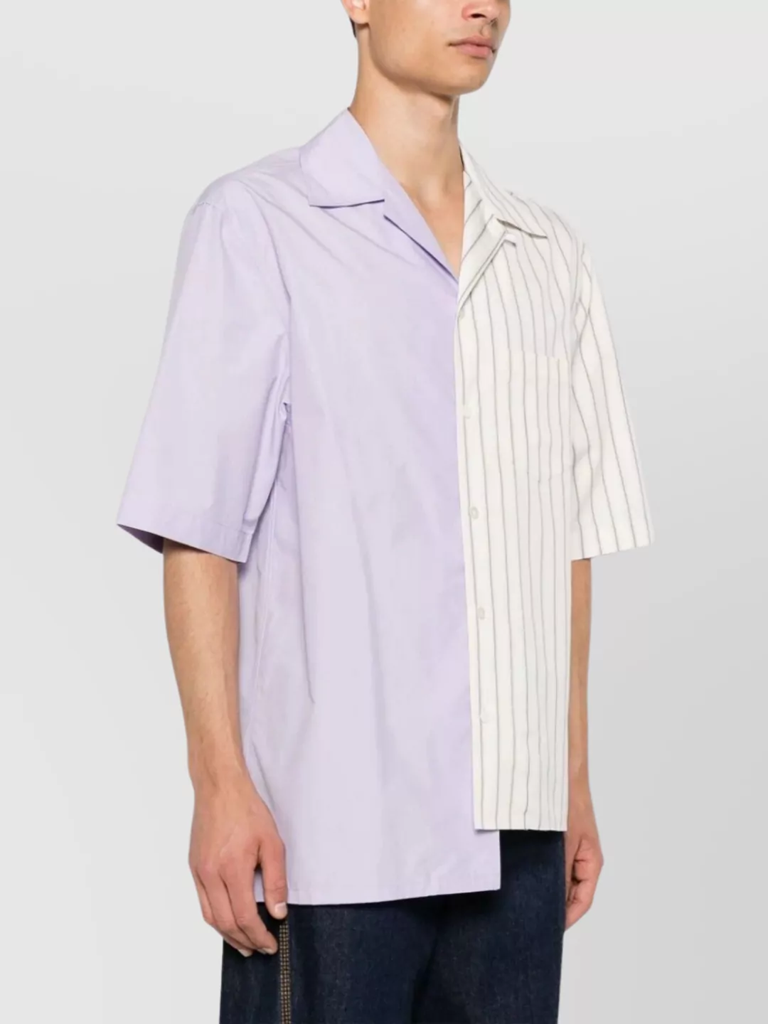 Lanvin Striped Asymmetric Cuban Collar Shirt