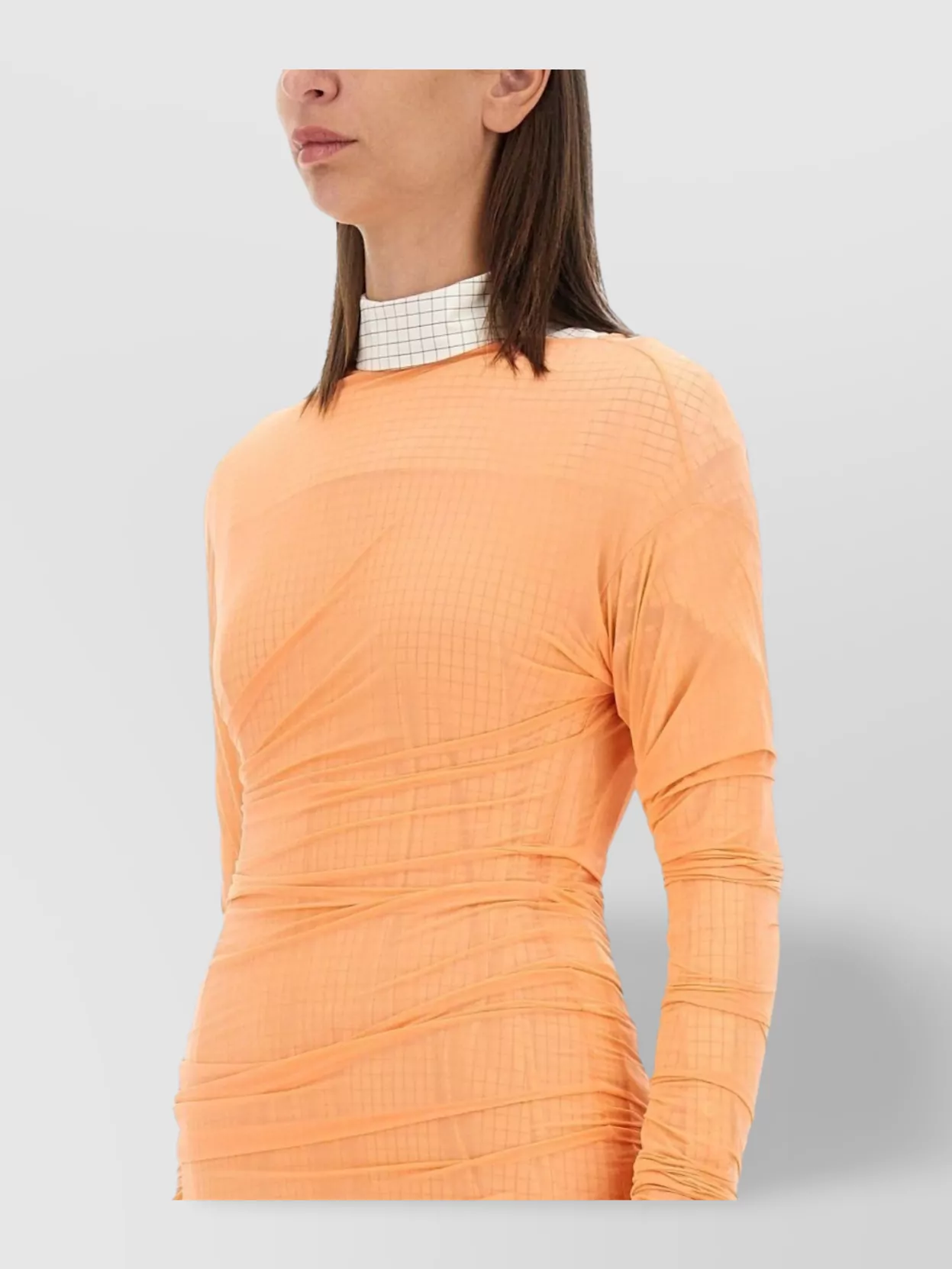 Dries Van Noten Checkered High Neck Long Sleeve Top In Orange