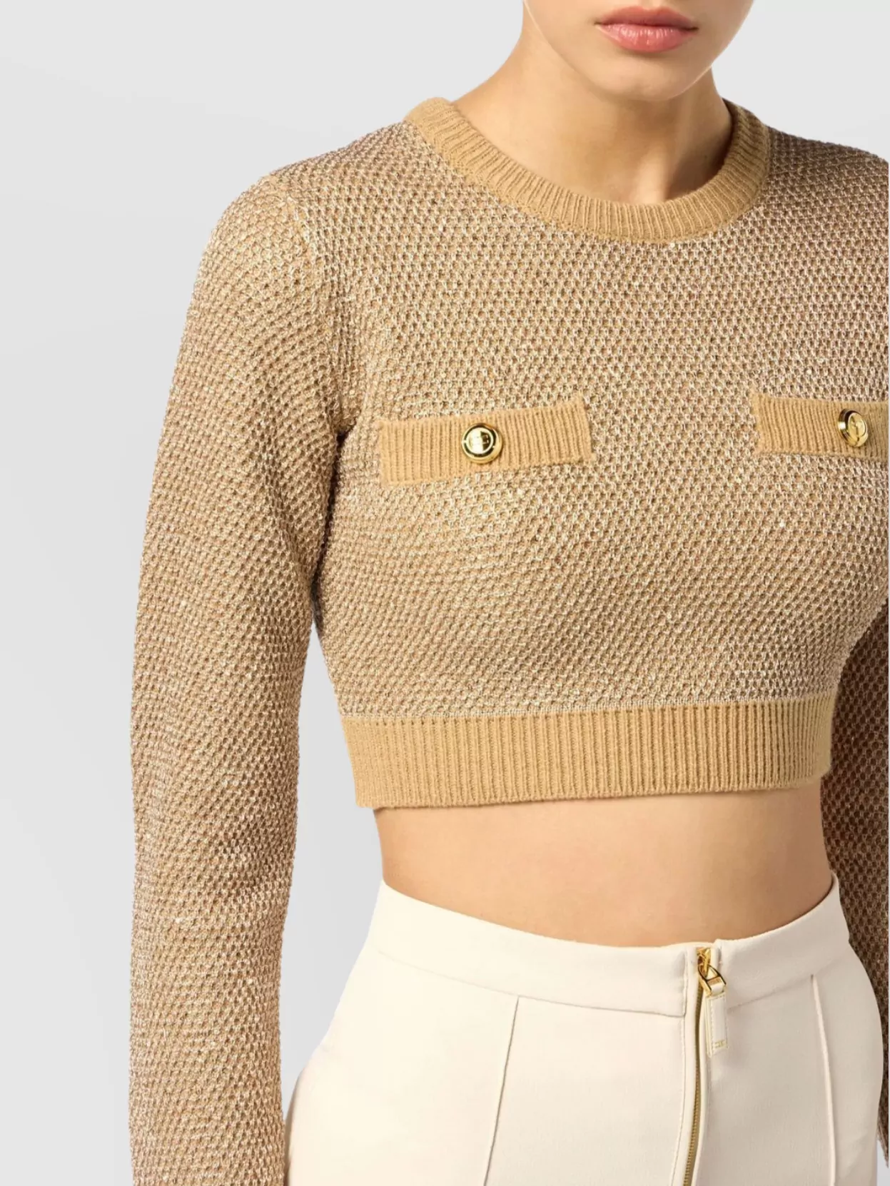 Elisabetta Franchi Cropped Knit Top With Button Front And Ribbed Cuffs