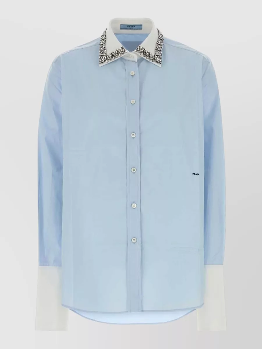 Prada jewel-embellished collar cotton shirt