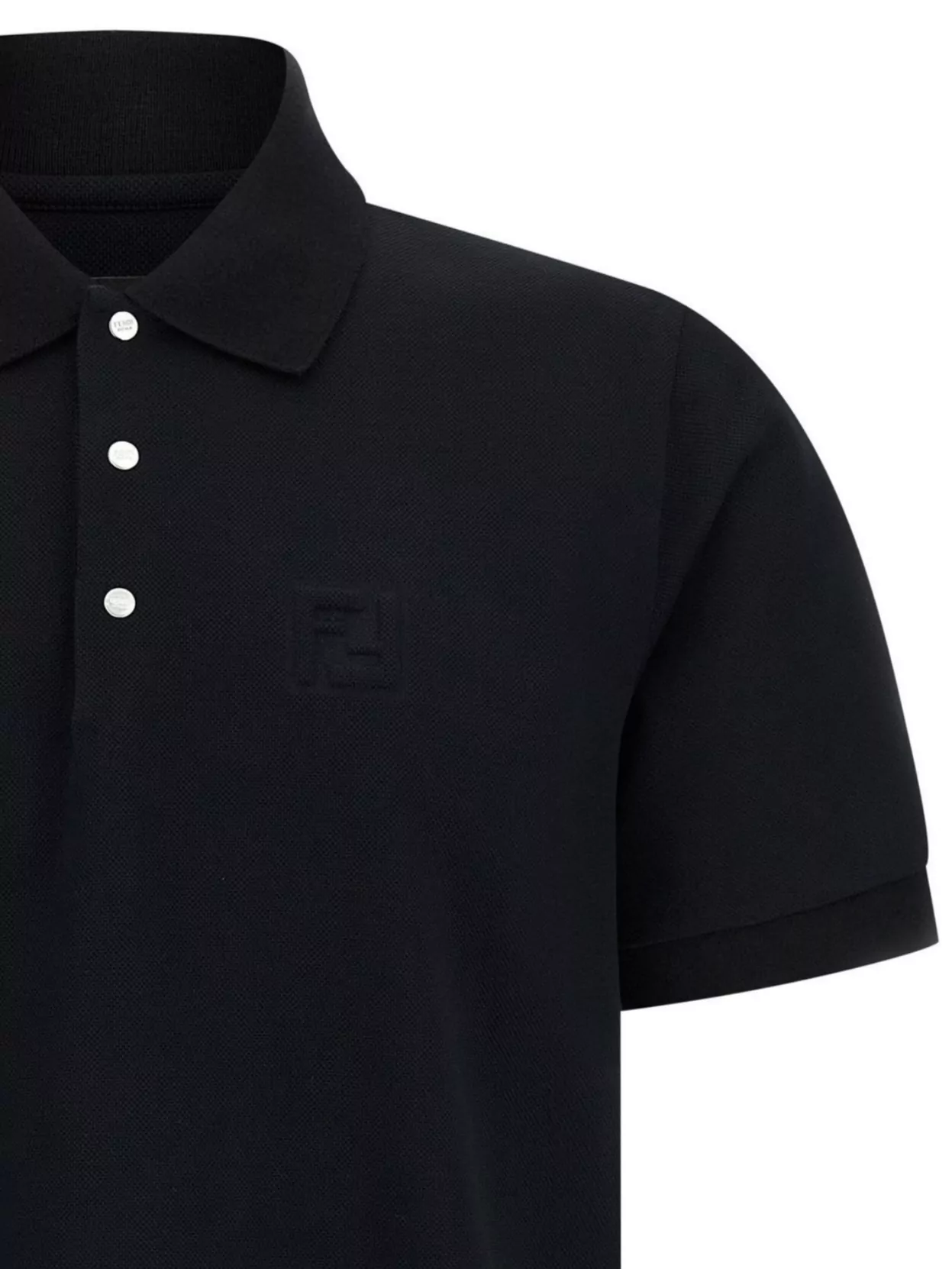 Fendi Piquet Polo Shirt With Ribbed Collar And Side Slits