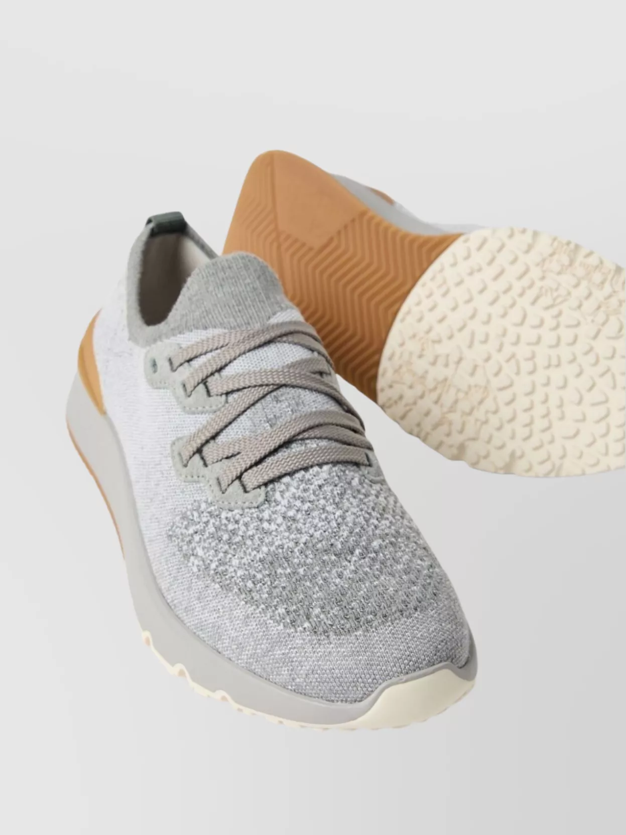 Brunello Cucinelli Grey Knit Sneakers With Contrast Heel Tab
