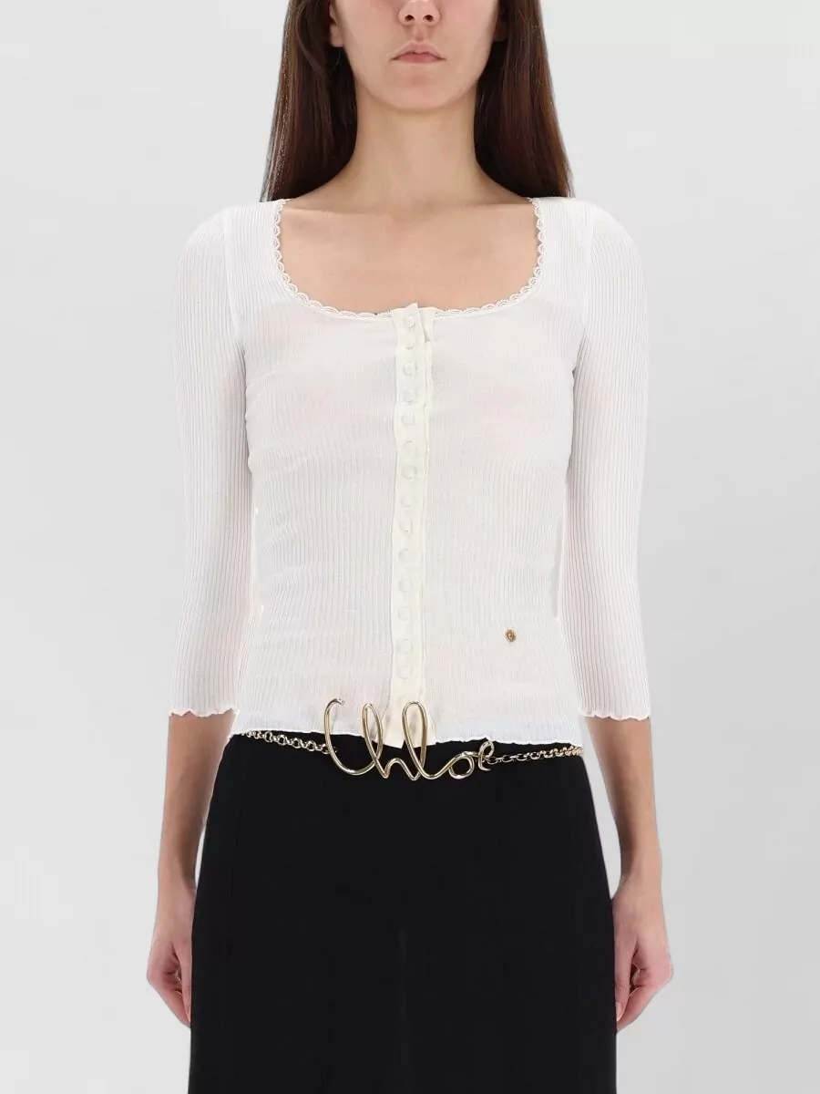 Chloé Cardigan Square Neck Slim Fit Ribbed