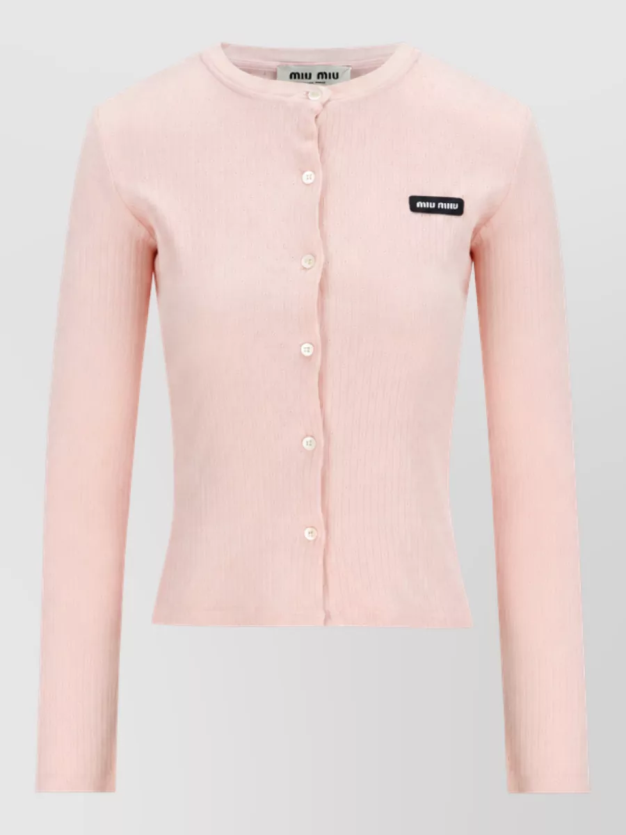 Miu Miu pointelle-knit cotton crewneck cardigan