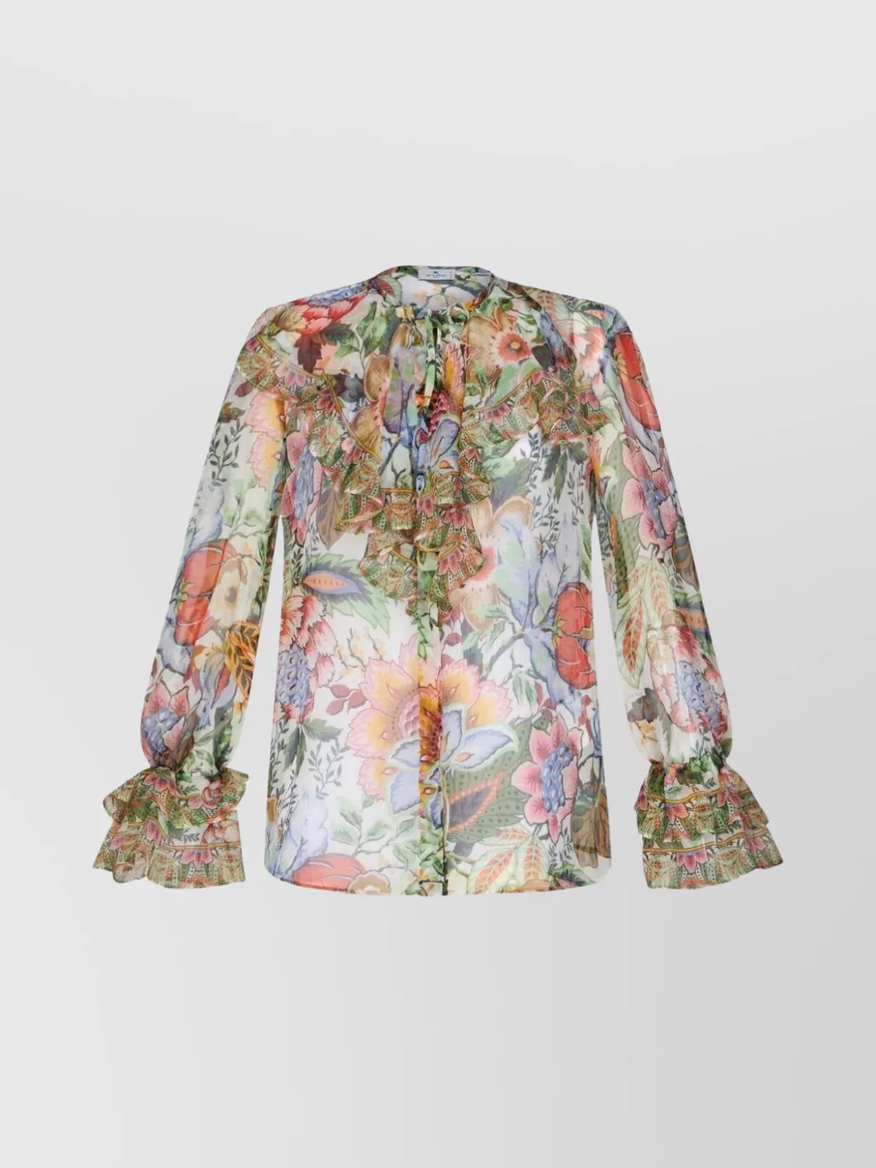 Shop Etro Floral Ruffle Sleeve Top In White