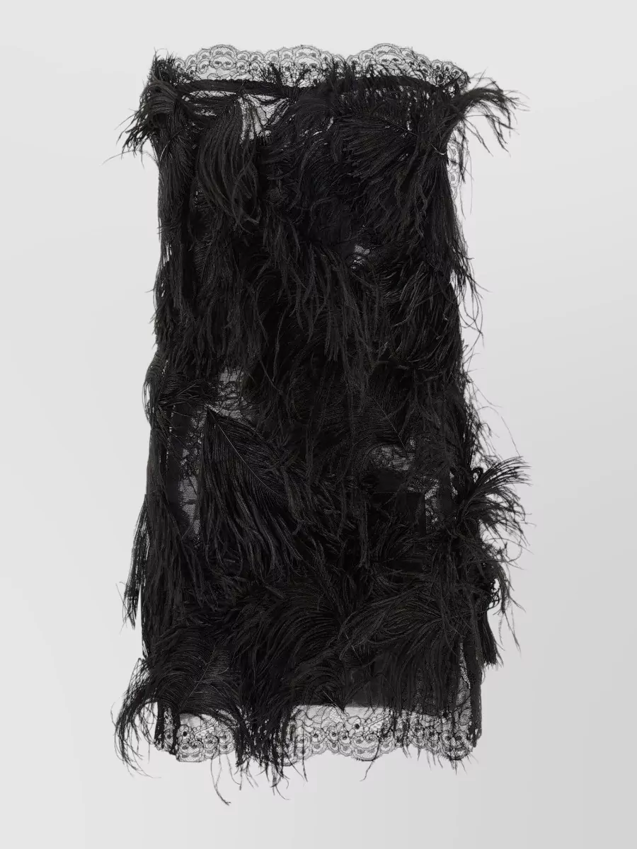 The Attico lace feather strapless mini dress
