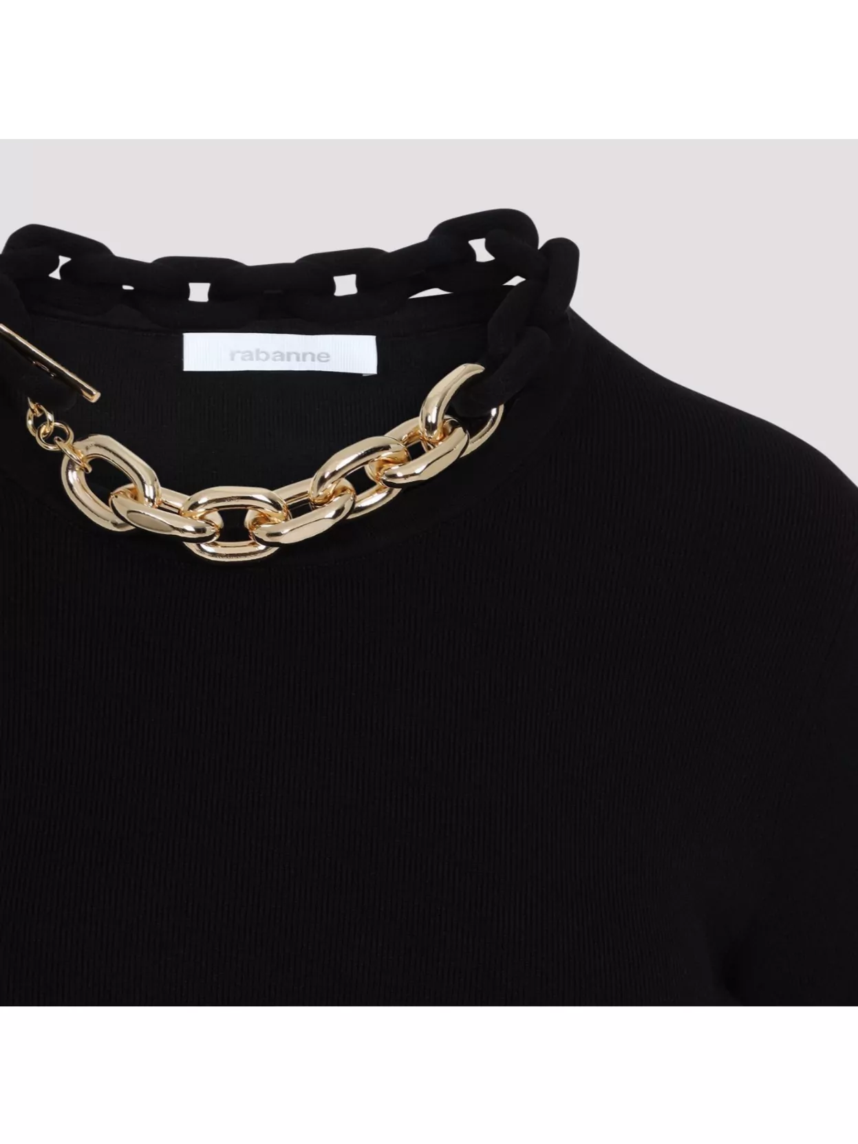 Rabanne Womens Chain-embellished Stretch-cotton Mini Dress Black