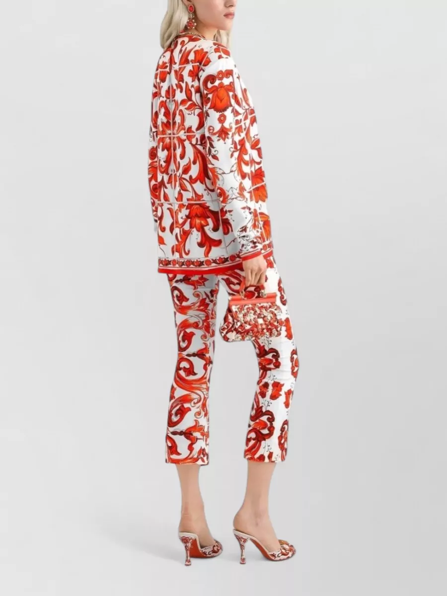 Dolce&Gabbana Silk Printed Flared Cropped Trousers